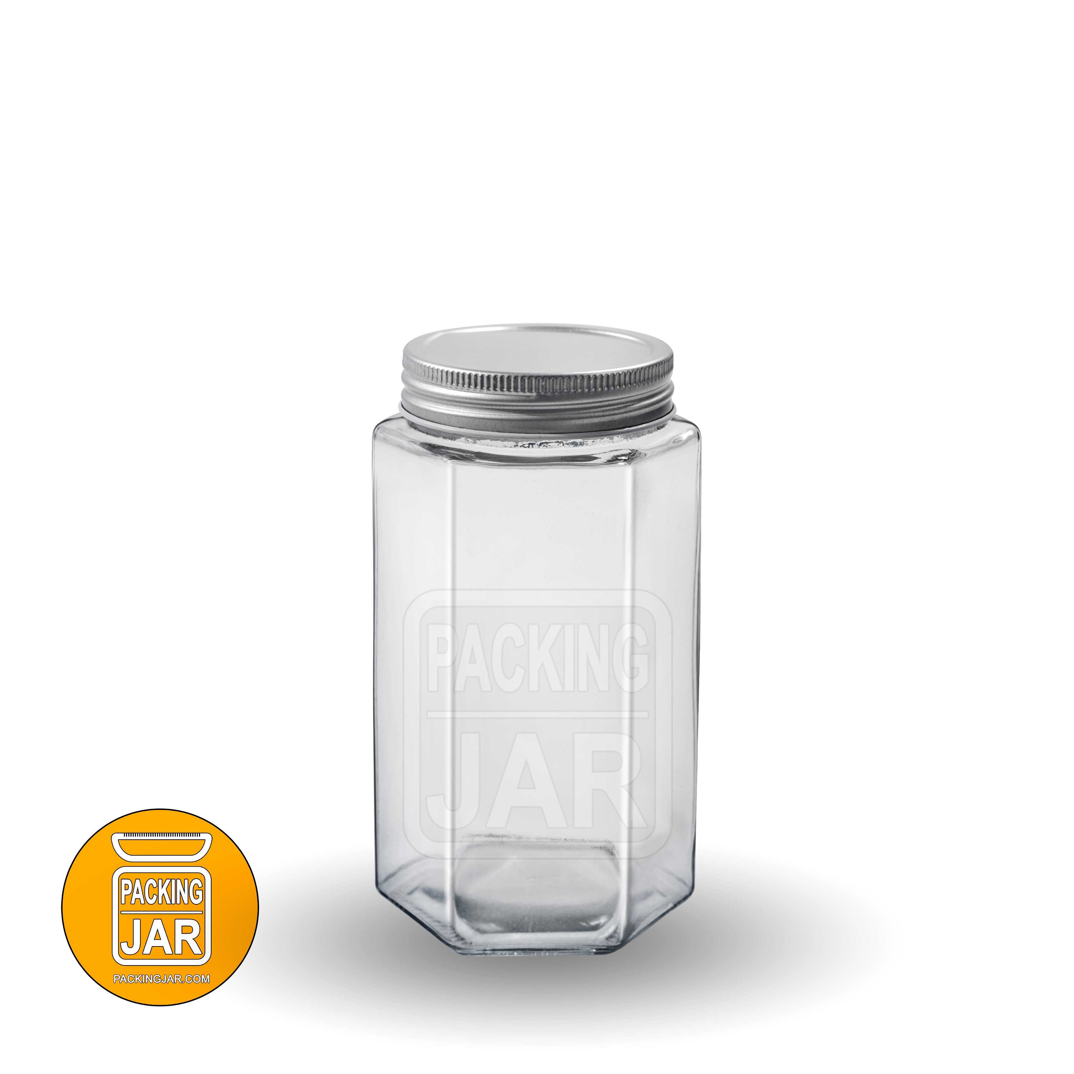 جار شیشه ای شش ضلعی درب کانتینری سایز 2